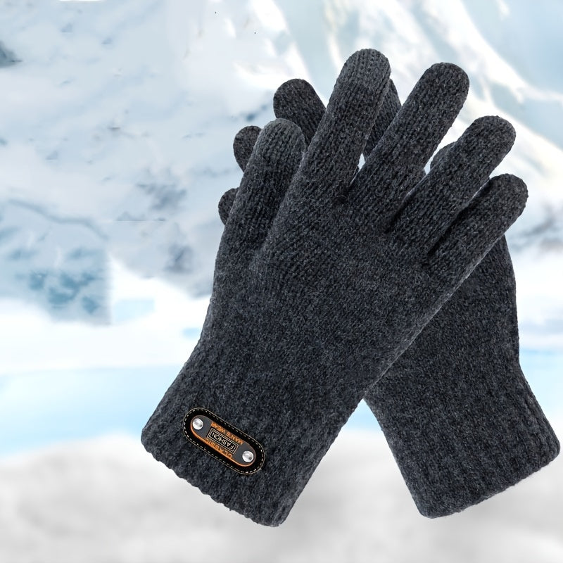 Men's Casual Winter Knitted Gloves Warm Outdoor Sports Cycling Velvet Gloves