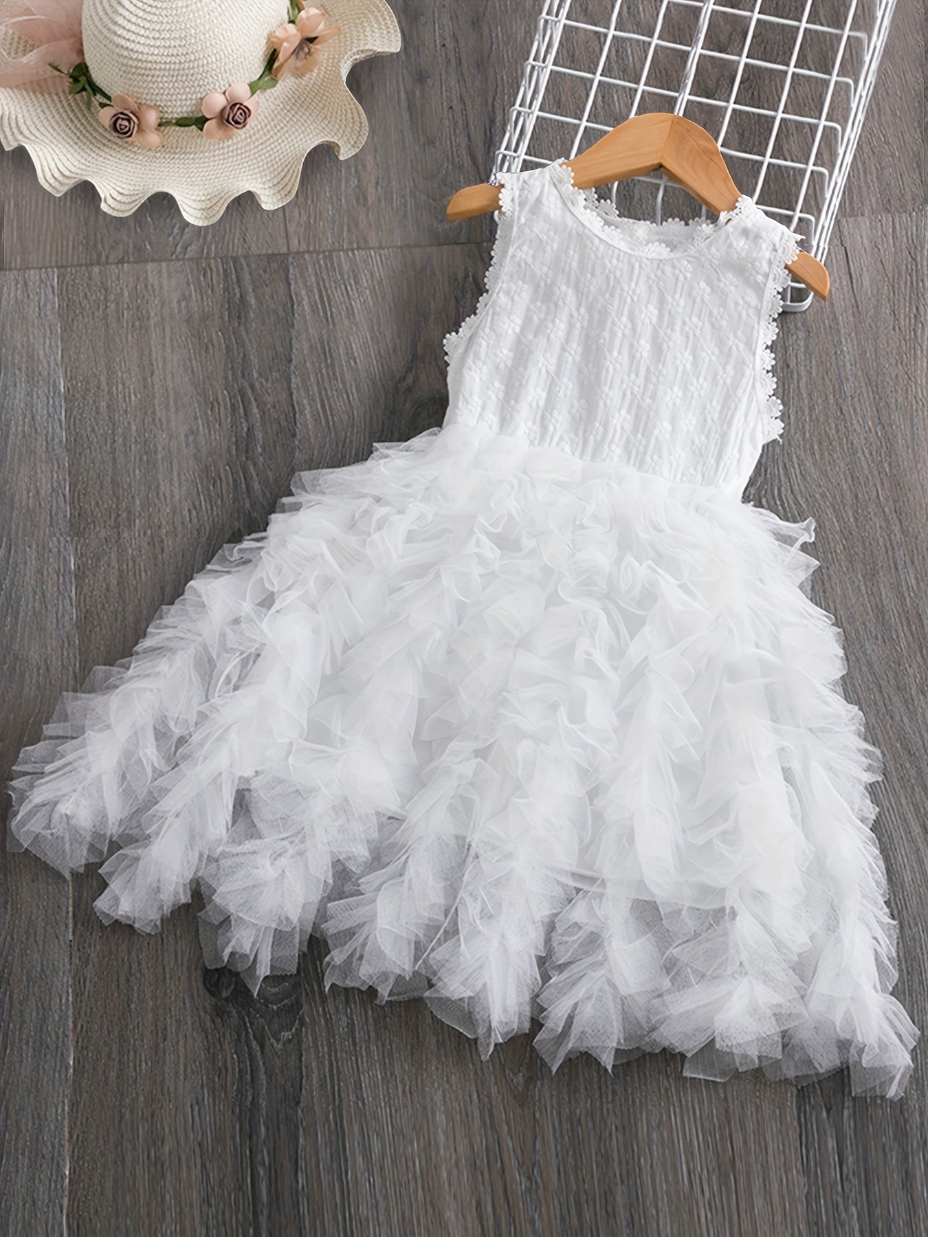 Toddler Girls Lace Flowers Embroidery Tutu Dress For Party