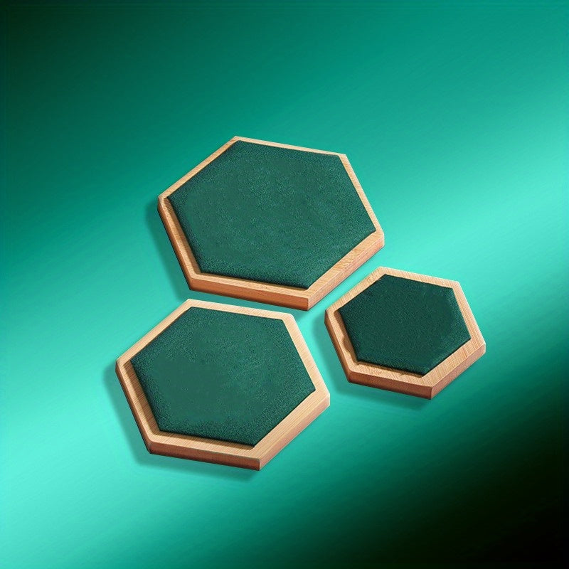 3Pcs Hexagonal Bamboo Jewelry Display Plate & Rack Set