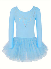 Girls Sequin Long Sleeve Ballet Tutu Leotard for Dance Performance