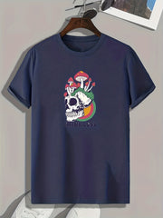 Mushrooms On Skull Print Men's Graphic T-shirt