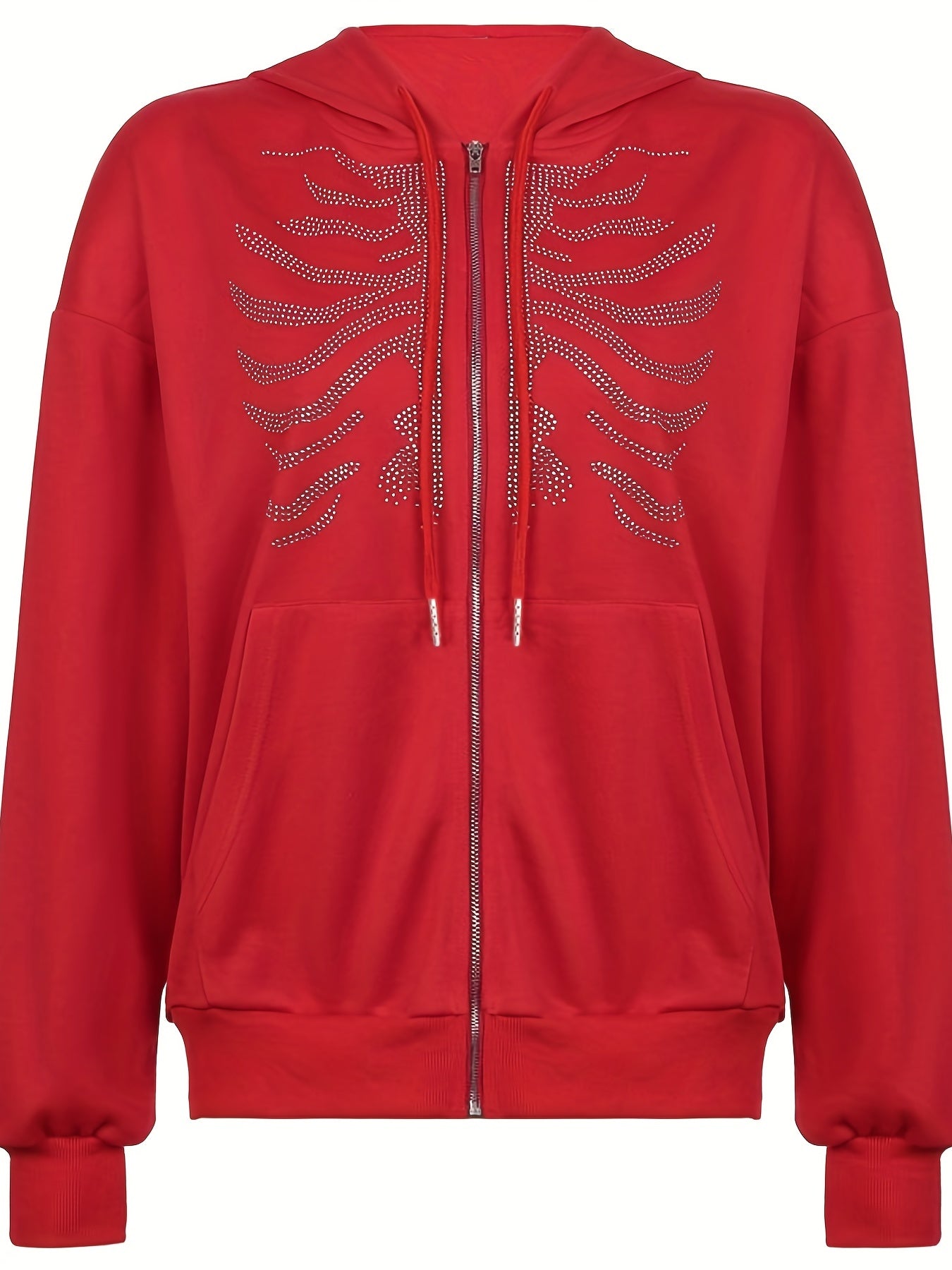Rhinestone Zipper Jacket Hooded Outerwear for Women
