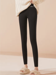 Solid Fleece Leggings Winter Thermal Stretchy Leggings
