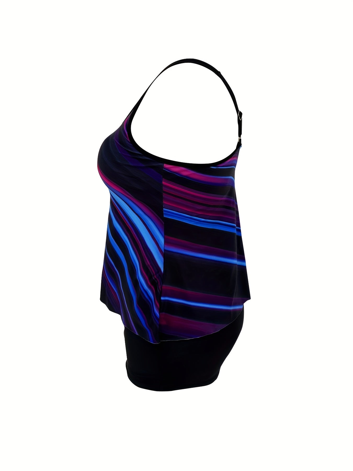 Modest Tankini Set Ombre Striped Top & Boyshorts Swimsuit