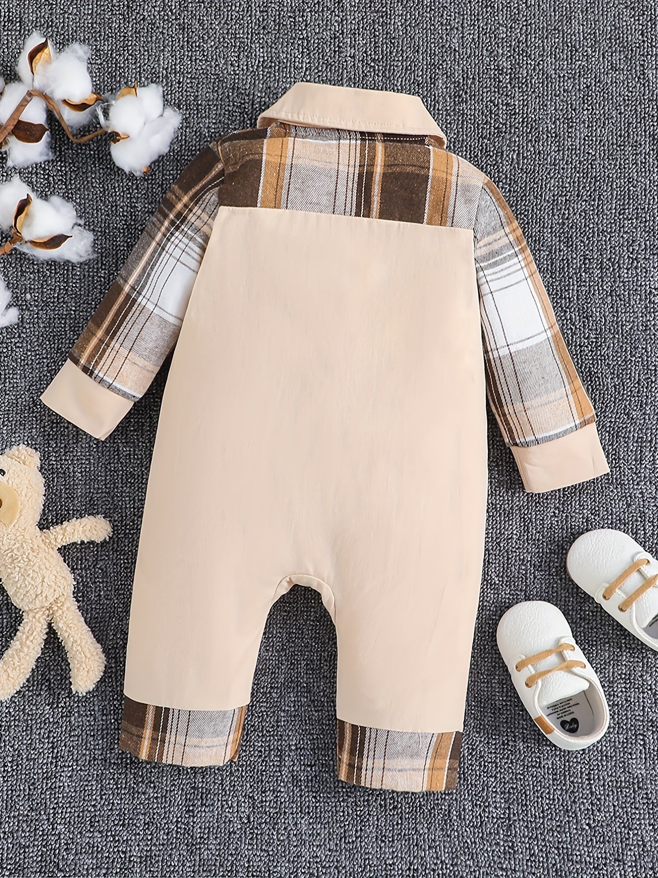 Baby Boys Long Sleeve Plaid Romper Cotton Jumpsuit Fall Winter