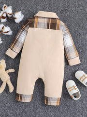 Baby Boys Long Sleeve Plaid Romper Cotton Jumpsuit Fall Winter