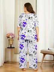 Women's Plus Owl & Cakes Print Short Sleeve Pajama Set