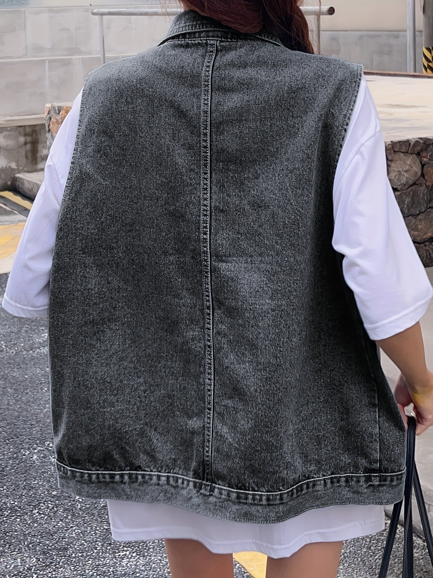 Denim Jacket Vest Women's Cross Print Lapel Collar