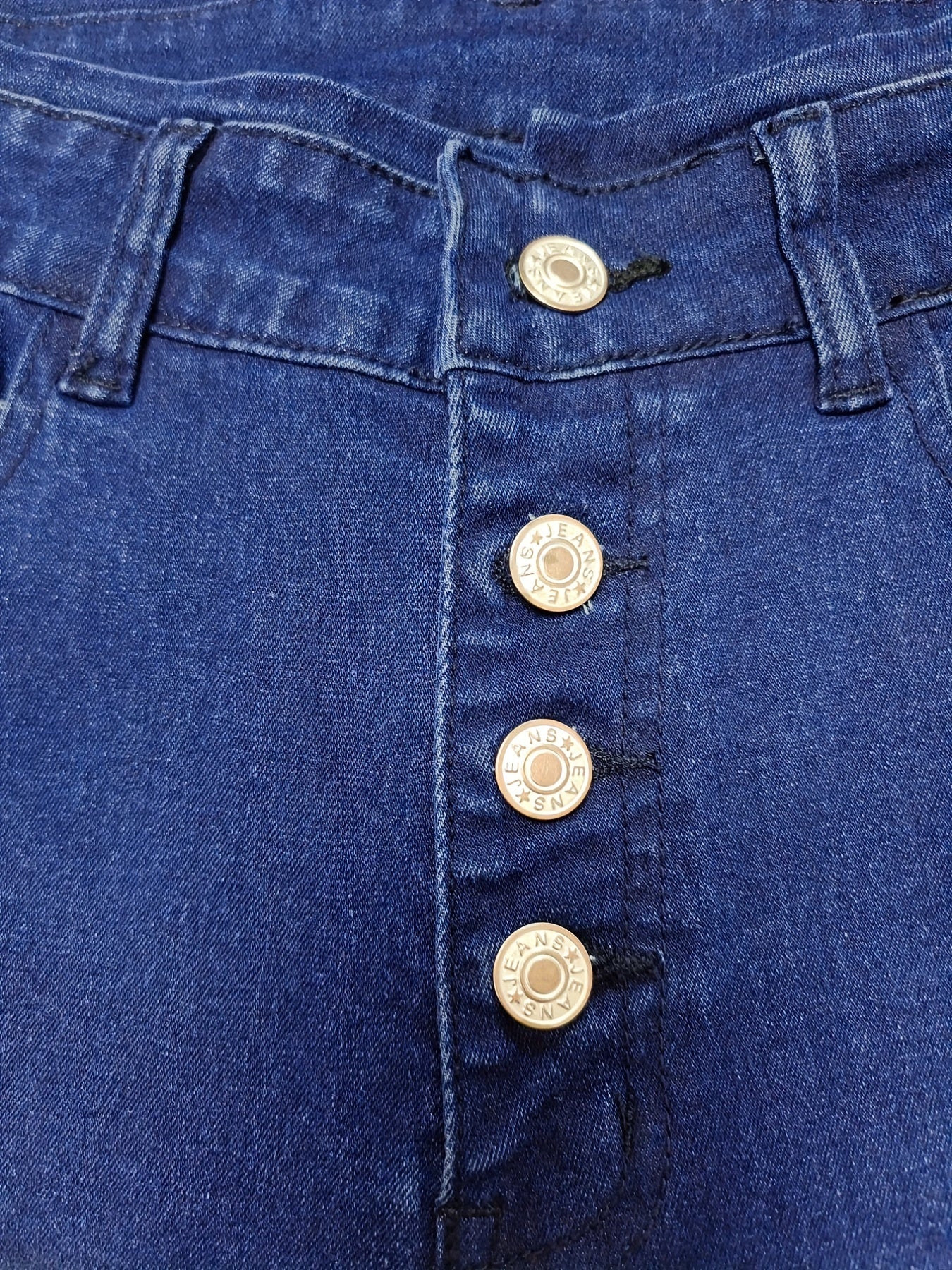 High Waist Flared Jeans Single Breasted Button Bell Bottom Slight Stretch Denim