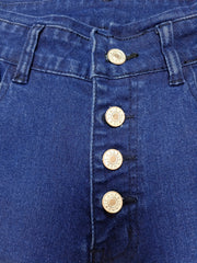 High Waist Flared Jeans Single Breasted Button Bell Bottom Slight Stretch Denim