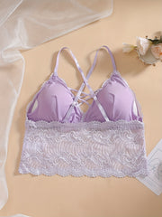 Sexy Bra Women's Floral Jacquard Lace Longline Bra