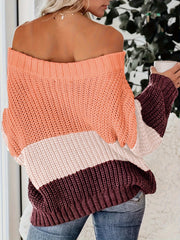 Colorblock Off Shoulder Sweater Long Sleeve Jumper