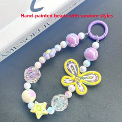 Butterfly Phone Chain Beaded Chain Car Keychain Earphone Bag Pendant