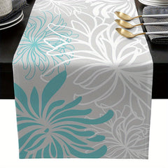 Aqua Chrysanthemum Flowers Table Runner Placemats Heat Resistant Floral Pad