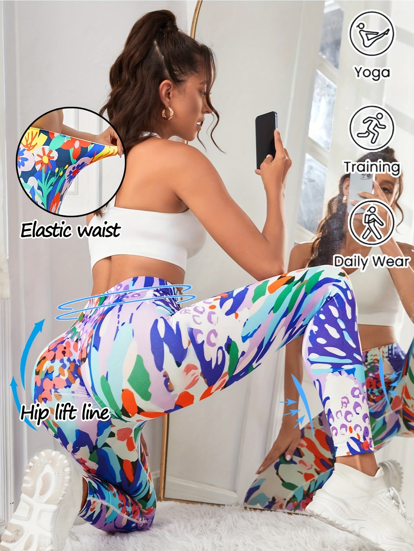 Colorful Block Print Yoga Pants High Stretch Running Workout Fitness Legg