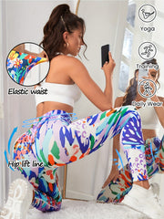 Colorful Block Print Yoga Pants High Stretch Running Workout Fitness Legg