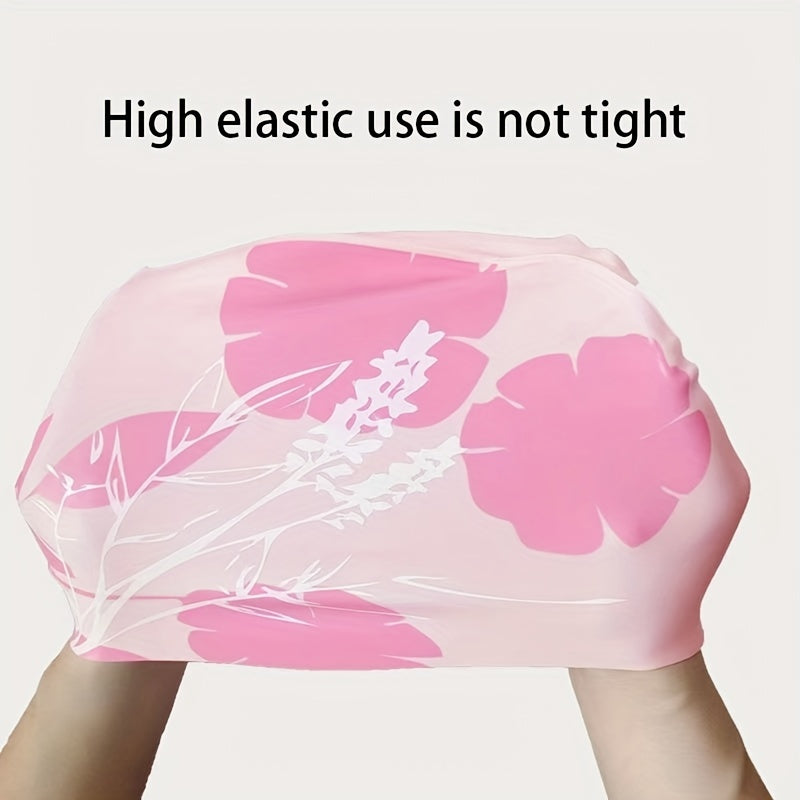Silicone Waterproof Comfort Swimming Cap Flower Printed Elastic Swimming Cap