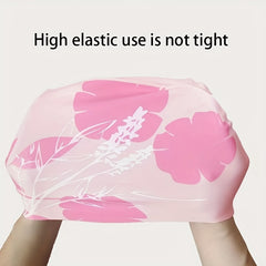 Silicone Waterproof Comfort Swimming Cap Flower Printed Elastic Swimming Cap