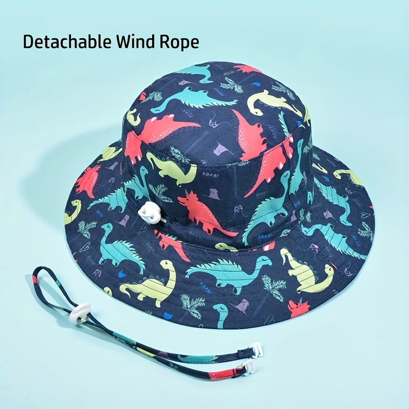 Kids' Dino Print Wide Brim Fisherman's Hat Sunscreen Bucket Cap