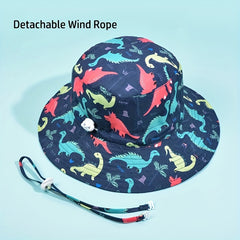 Kids' Dino Print Wide Brim Fisherman's Hat Sunscreen Bucket Cap