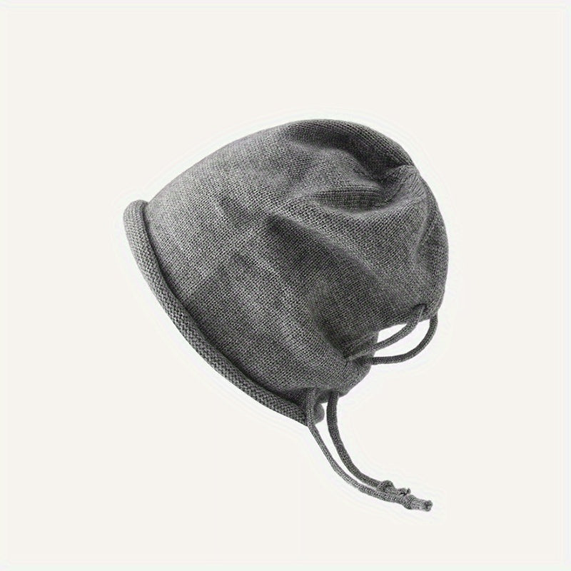 Ear Protection & Windproof Knit Beanie Hat with Drawstring