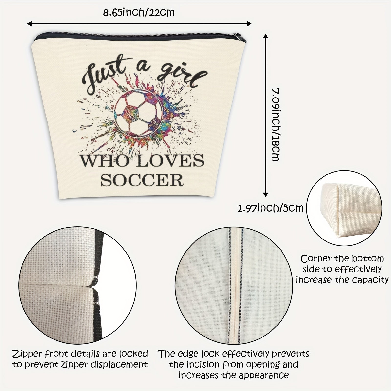 Soccer Gift Makeup Bag Soccer Player Fan Zipper Travel Makeup Bag