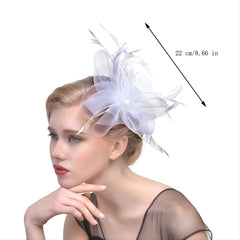 Feathers Hat Headband Mesh Ribbons Party Cocktail Women Tea Flower Bridal