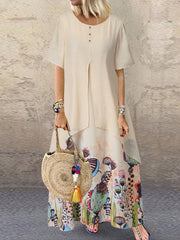 Floral Print Short Sleeve Maxi Dress