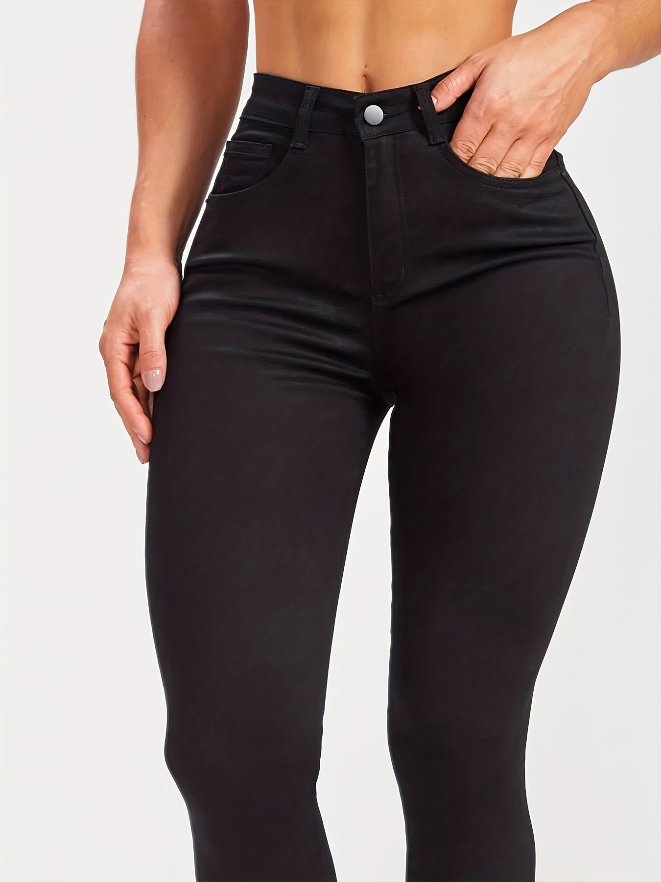 Solid Skinny Jeans High Stretch Mid Rise Stylish Plain Denim Pants