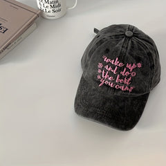 Pink Letter Embroidery Baseball Cap Vintage Distressed Dad Hat