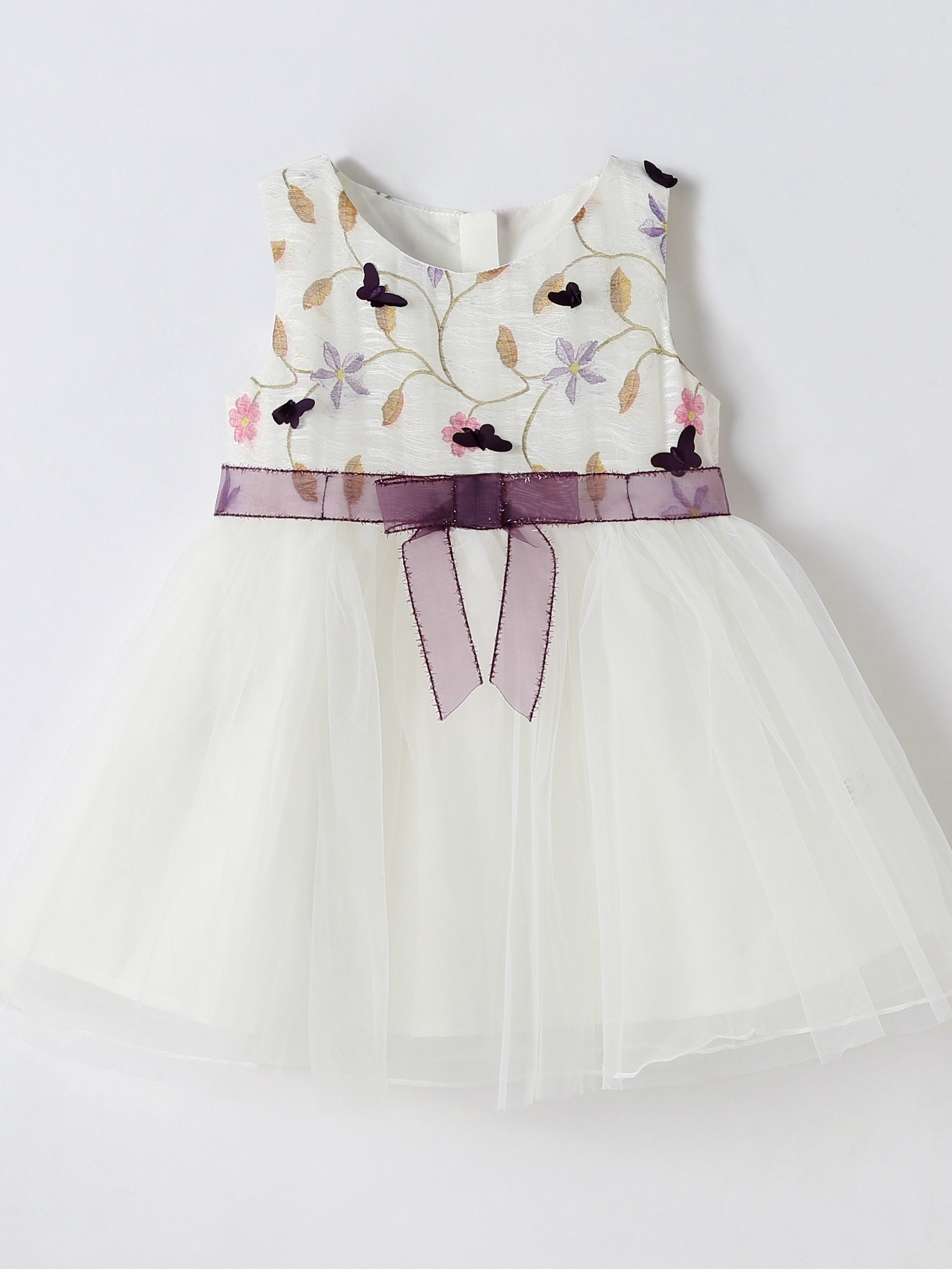 Girls Sleeveless Embroidered Bow Tulle Tutu Princess Dress