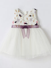 Girls Sleeveless Embroidered Bow Tulle Tutu Princess Dress