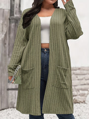 Solid Ribbed Long Sleeve Open Front Knit Cardigan