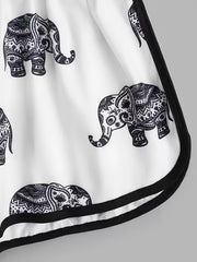 Boho Elephant Print High Waist Shorts