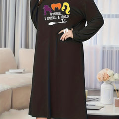 Witch Graphic Print Long Sleeve Tee Sleep Dress