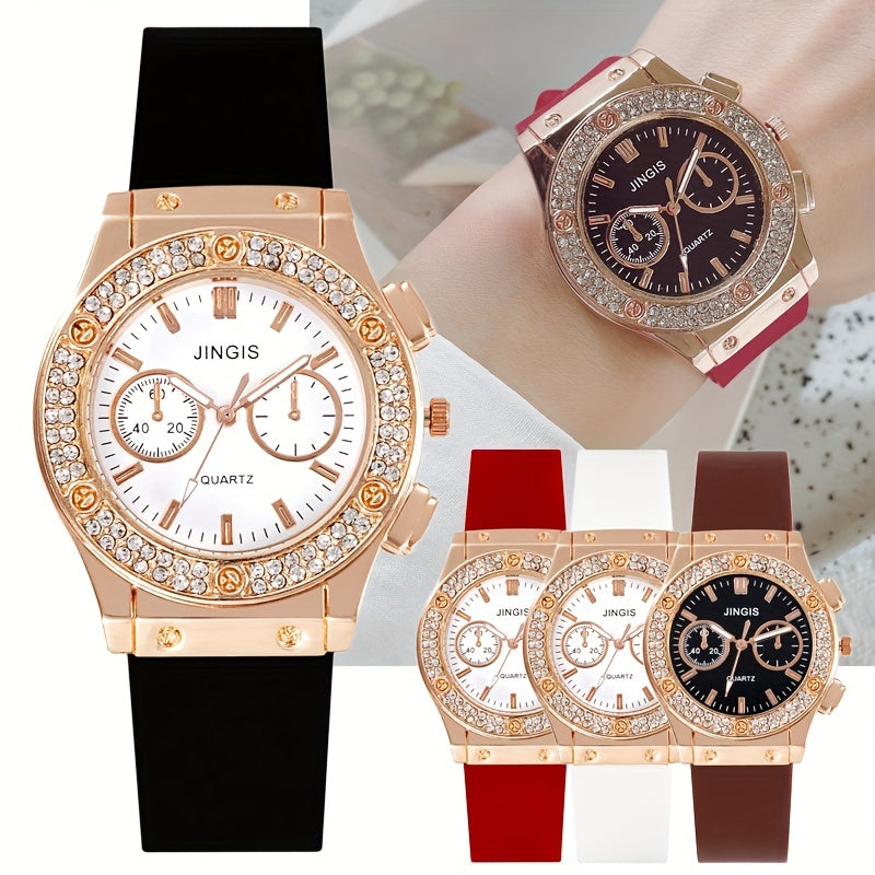 Bilateral Rhinestone Silicone Strap Watch