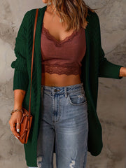 Solid Textured Long Sleeve Open Front Cardigan