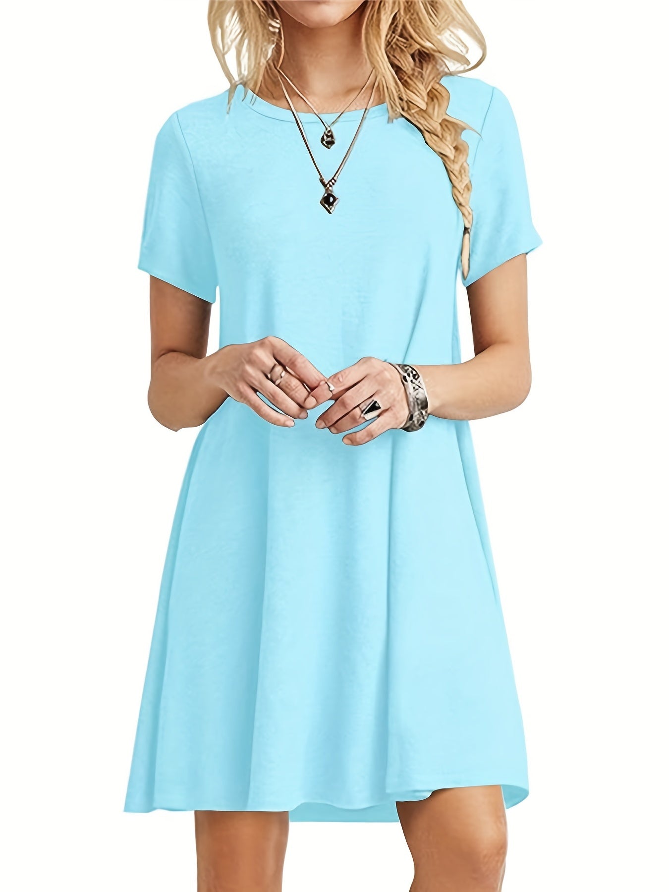 Casual Crew Neck Short Sleeve T-shirt Dress Women's Clothing