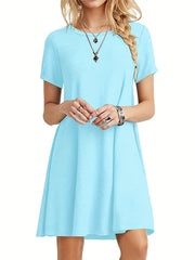 Casual Crew Neck Short Sleeve T-shirt Dress Women's Clothing