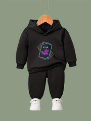 Girls 2pc Cartoon Cards Hooded Sweatshirt & Sweatpants Set