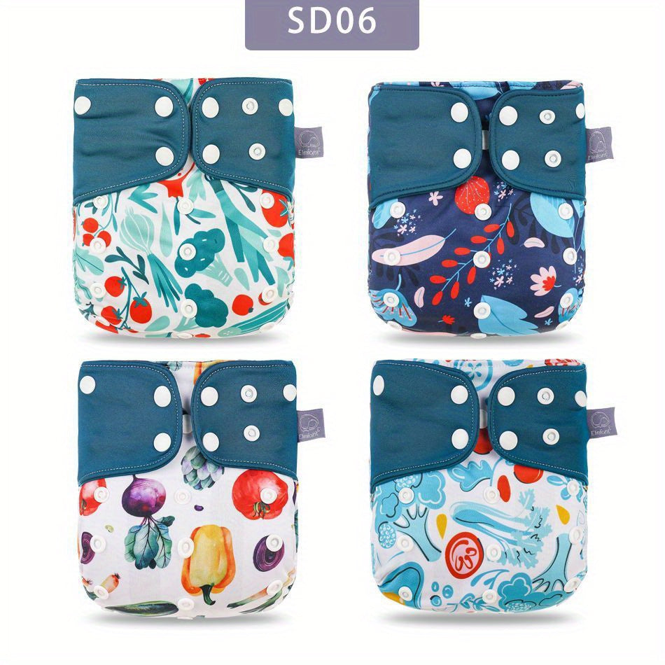 Elinfant 4pcs Washable Baby Nappies Gray Cloth Diapers