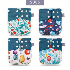 Elinfant 4pcs Washable Baby Nappies Gray Cloth Diapers