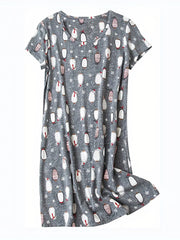 Starry Print Lounge Dress Short Sleeve Crew Neck Home Dress Women's Loungewear