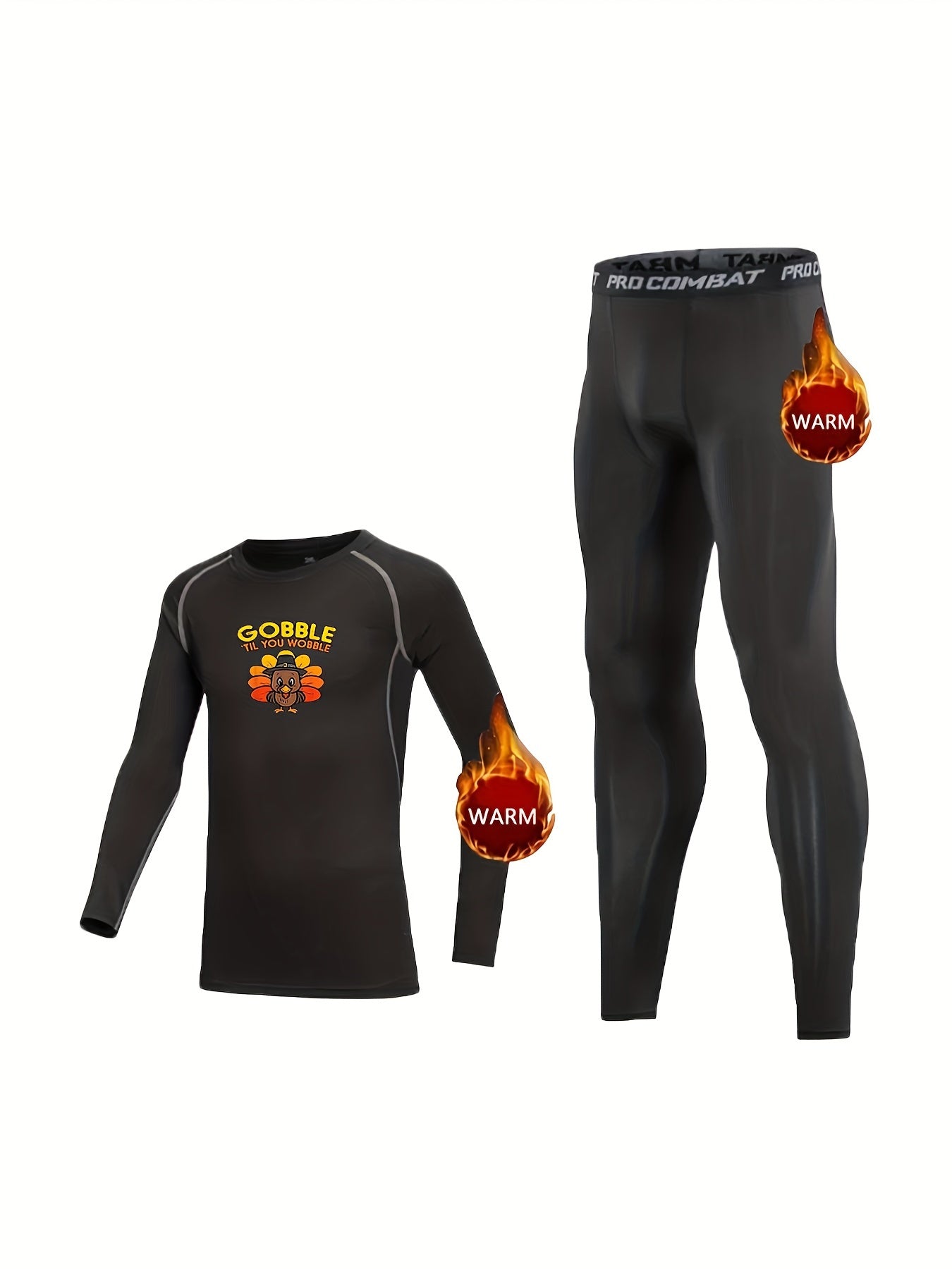 Kids Turkey In Town Print Compression Top & Leggings Set
