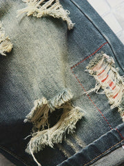 Men's Ripped Denim Shorts Slim Fit Casual Street Style Distressed