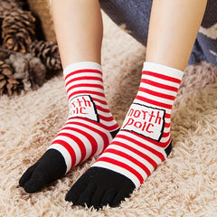 5 Pairs Kids Red Elk Five Toe Socks for Christmas