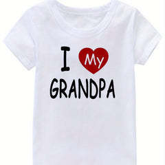 I Love My Grandpa Print Girl's Cotton T-shirt Summer Tee