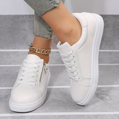 Side Zip Low Cut Flat Skate Shoes Faux Leather Non Slip Sneakers