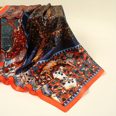 Geometric Floral Printed Satin Square Scarf for Hair Wrapping