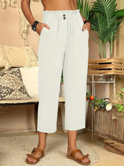Wide Leg Button Front Casual Pants for Women